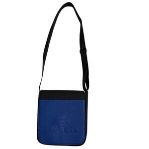Lacoste Men's Classic Flat Blue Black Leather Crossover Crossbody Bag